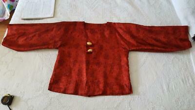Antique Hand Tailored Korean Red Silk Wedding Hanbok Jacket Vest Set,detailed,