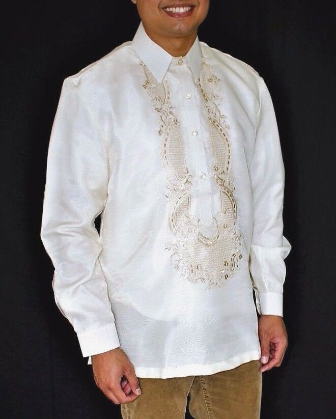 Barong Tagalog Filipino National Costume Filipiniana Formal Dress Men - Beige